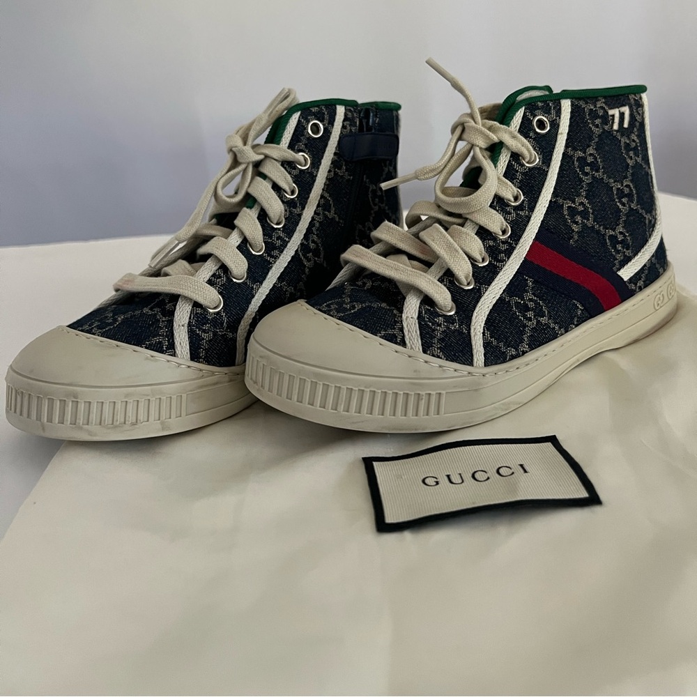 Authentic Gucci Kids 1977 High Top Sneakers Blue Gg